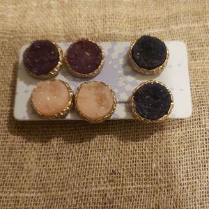 Set of 3 Imitation Druzy Stud Earrings